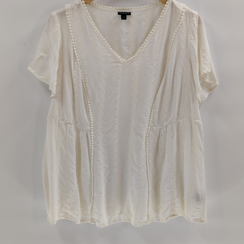 Torrid Ivory Eyelet Embroidered Blouse Size 0 Size 12 Short Sleeve - Picture 4 of 9